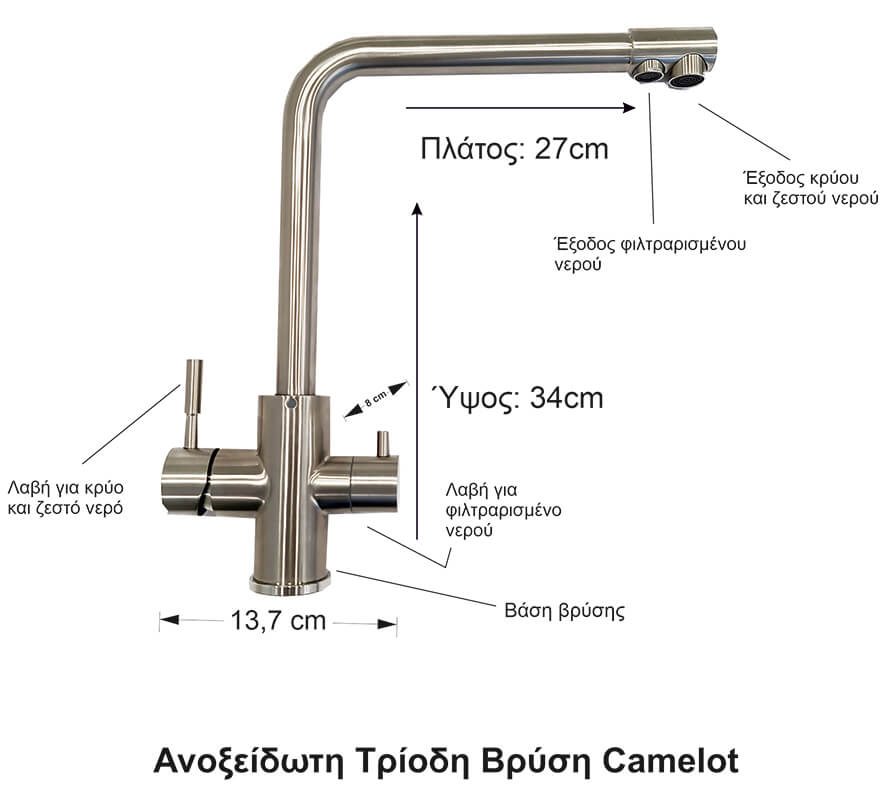 Camelot stainless steel three-way faucet